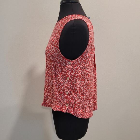 Draper James RSVP Red White Leaf Print Tank Top Size M Sleeveless Shirt EUC - Picture 4 of 9